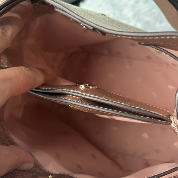 KATE SPADE NEW YORK Marti Spade Stud Small Bucket Bag - Golden Pea Metallic - Picture 14 of 16